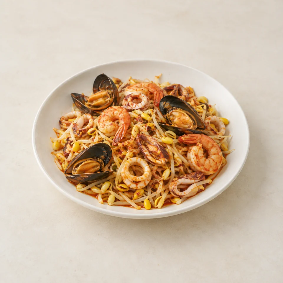 Steamed seafood with soybean sprouts — ai-generated illustration