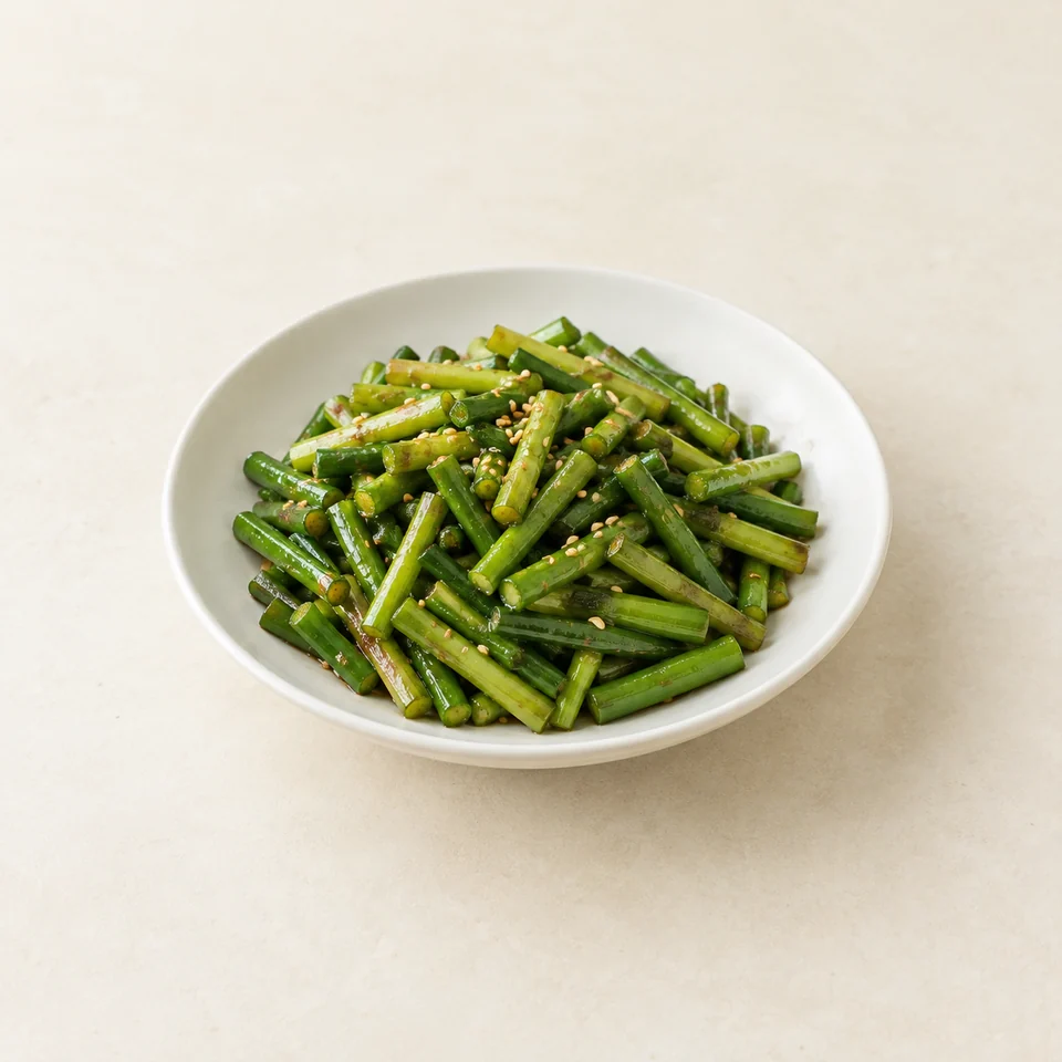 Stir-fried garlic scapes — ai-generated illustration