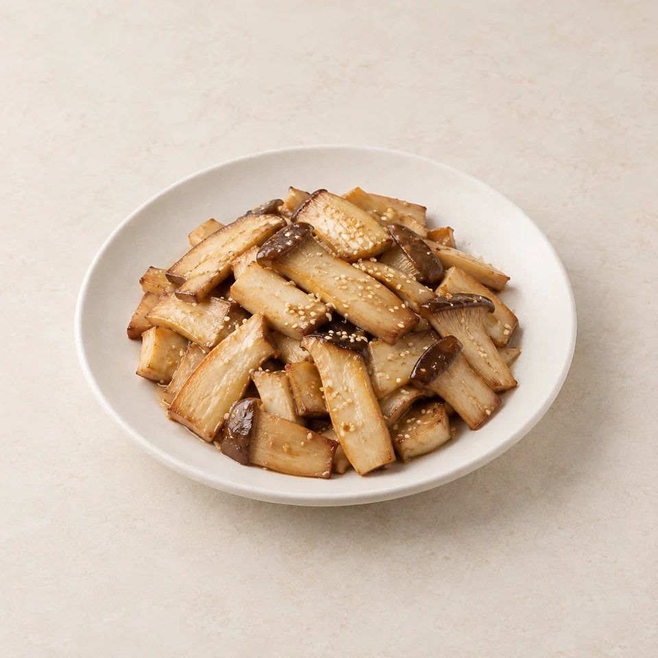 Stir-fried king oyster mushrooms — ai-generated illustration