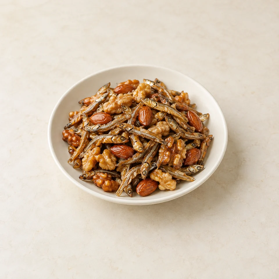 Stir-fried small anchovies with nuts — ai-generated illustration