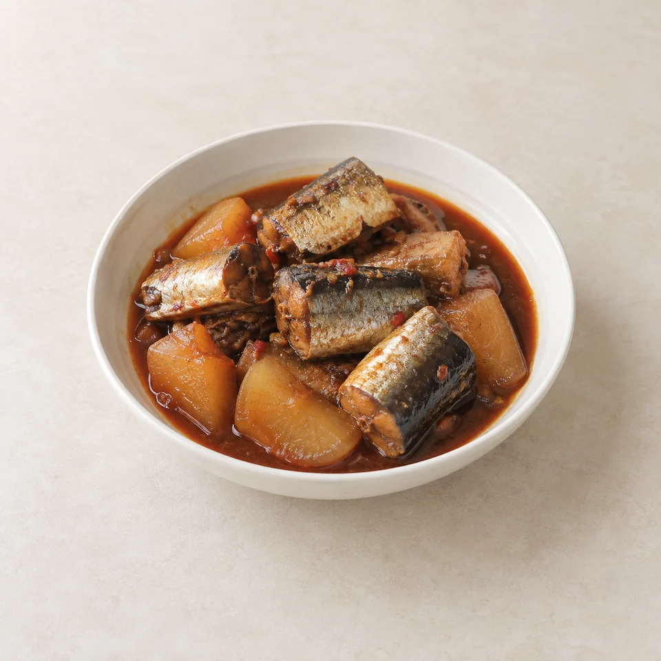 Braised Pacific saury — ai-generated illustration
