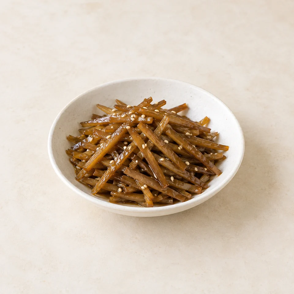 Soy-braised burdock — ai-generated illustration