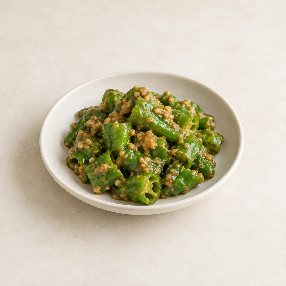 Green peppers with doenjang — ai-generated illustration
