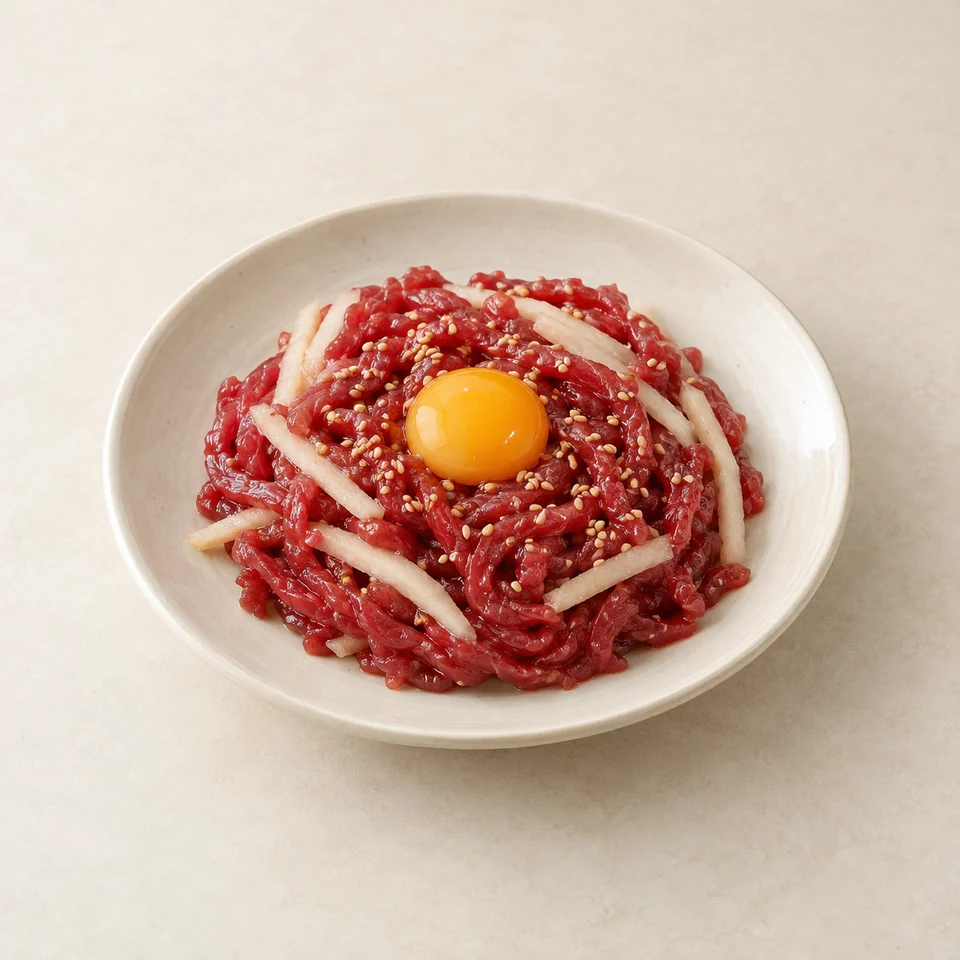 Yukhoe seasoned raw beef — ai-generated illustration