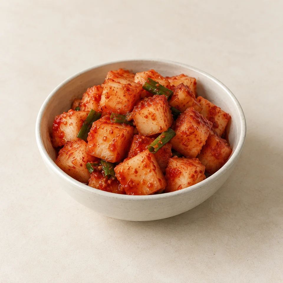 Kkakdugi diced radish kimchi — ai-generated illustration