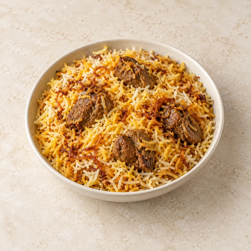 Curry, lamb biryani, homemade — ai-generated illustration