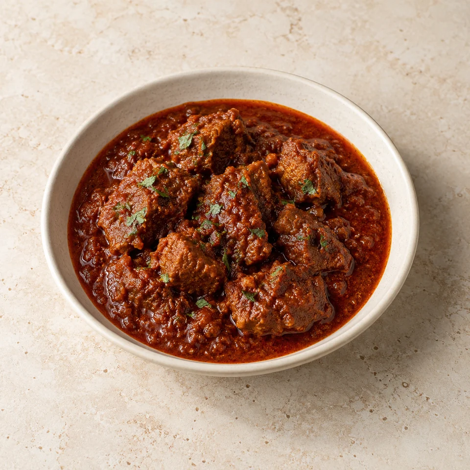 Curry, lamb vindaloo, homemade — ai-generated illustration