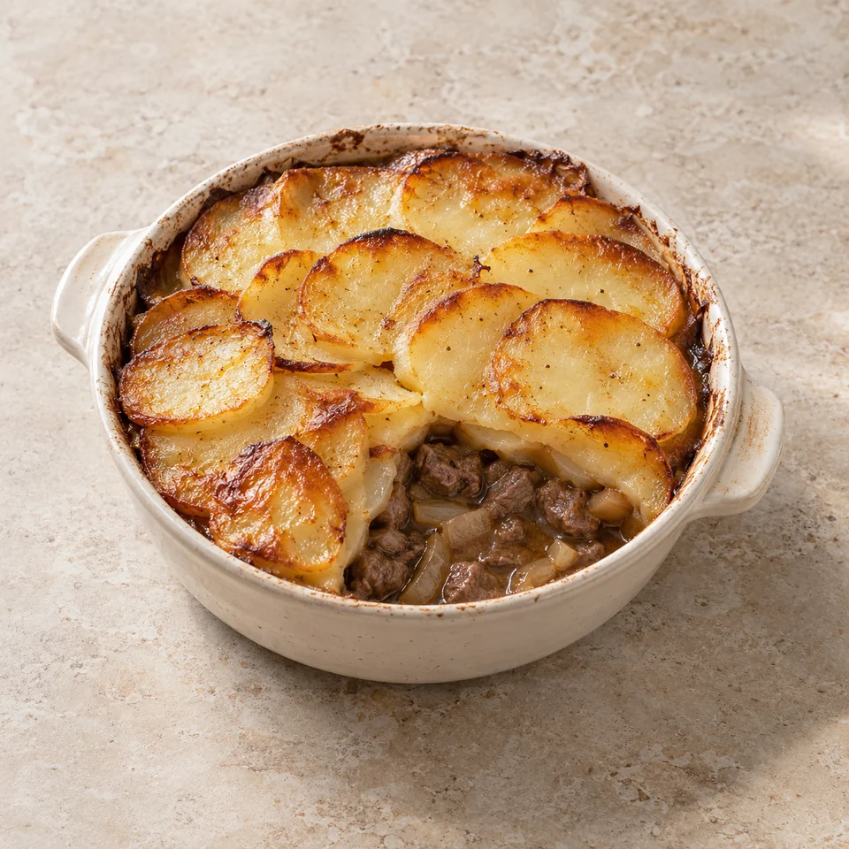Lancashire hotpot, homemade — ai-generated illustration