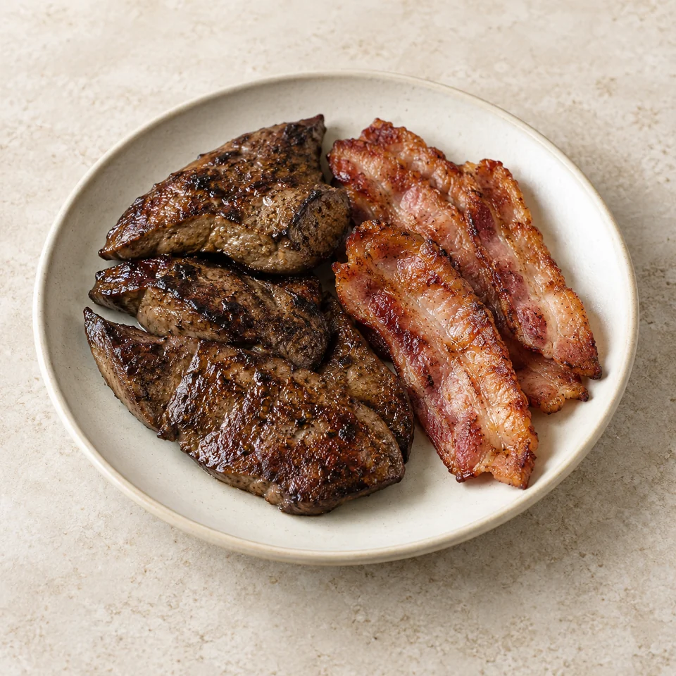 Liver and bacon, fried, homemade — ai-generated illustration