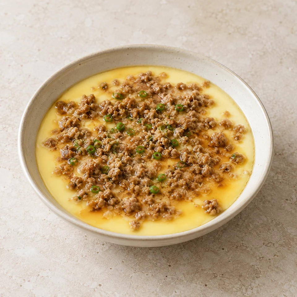 Steamed Egg Custard with Minced Pork — ai-generated illustration