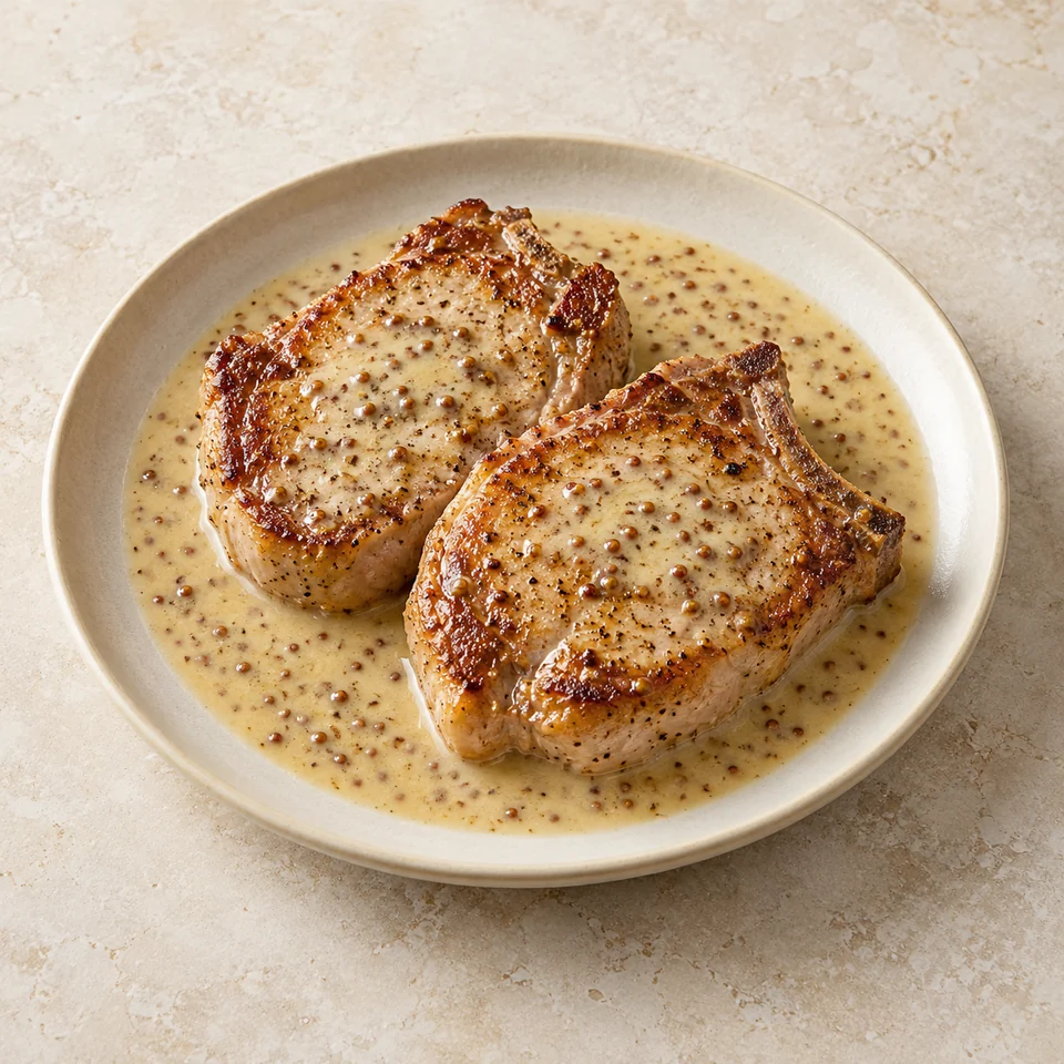 Pork chops in mustard and cream, homemade — ai-generated illustration