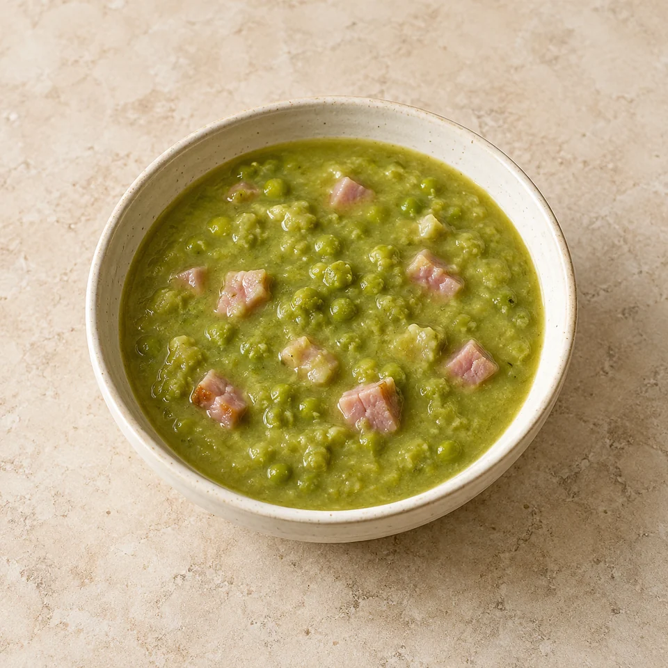 Soup, pea and ham, homemade — ai-generated illustration