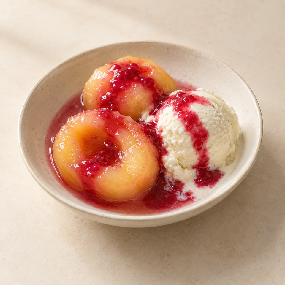 Peach melba, homemade — ai-generated illustration