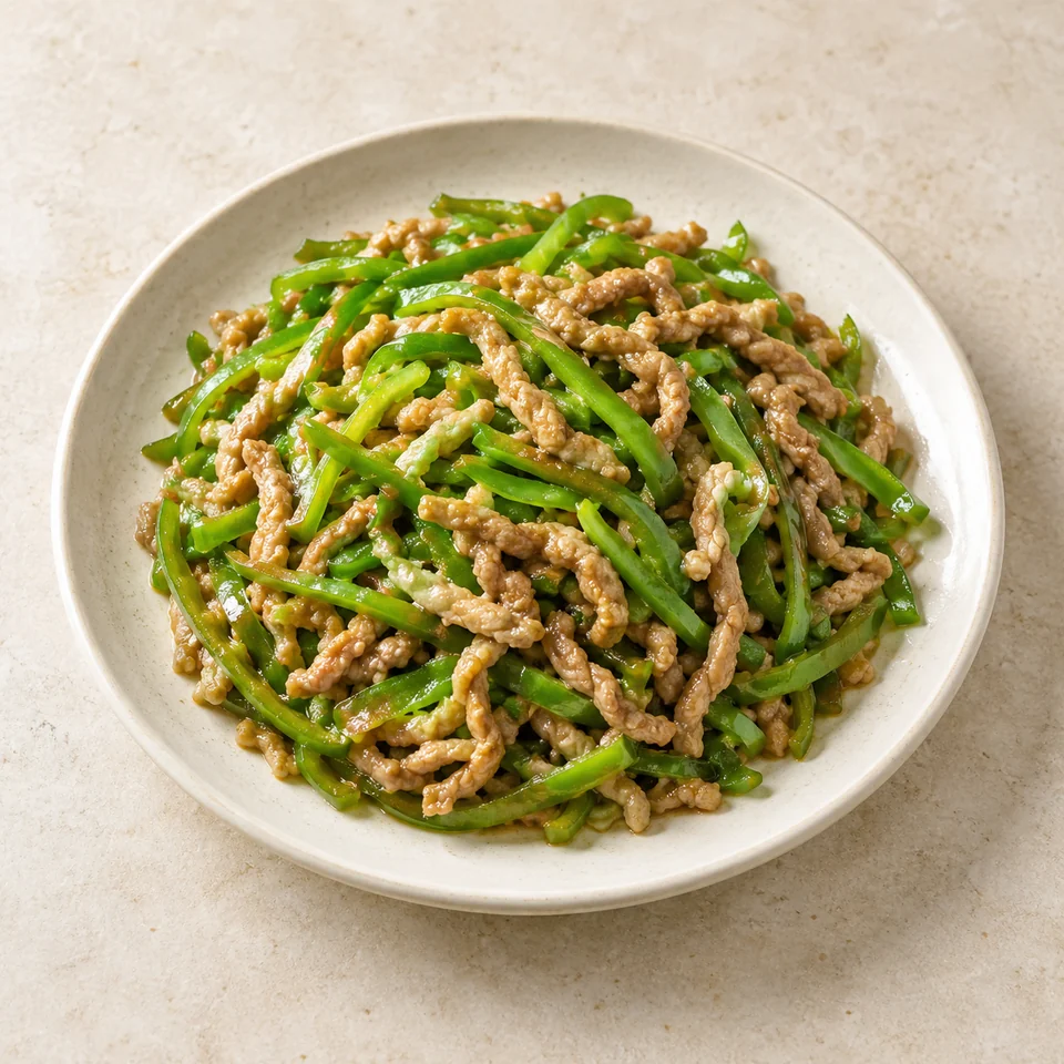 Shredded Pork with Green Peppers — ai-generated illustration