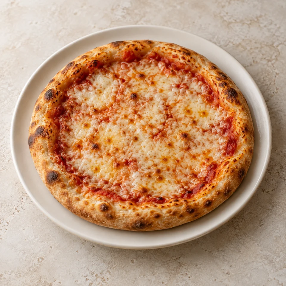 Pizza, cheese and tomato, retail — ai-generated illustration