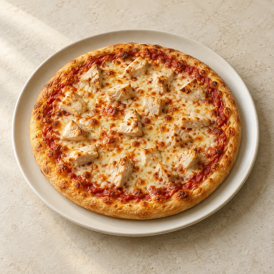 Pizza, chicken topped, retail — ai-generated illustration