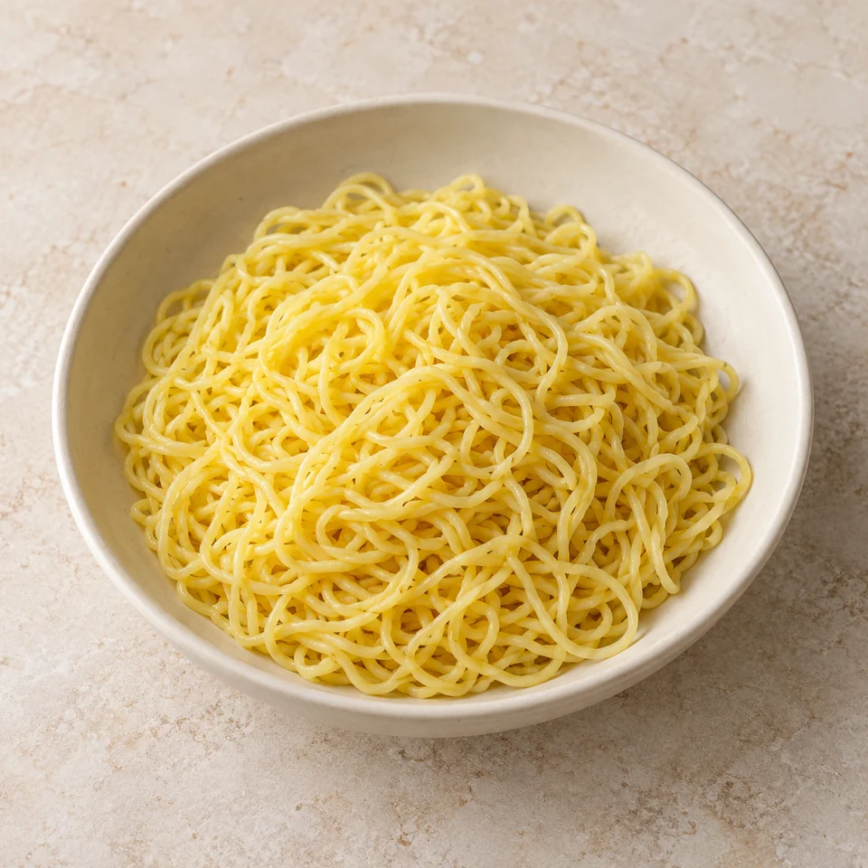 Noodles, egg, fine, dried, boiled in unsalted water — ai-generated illustration
