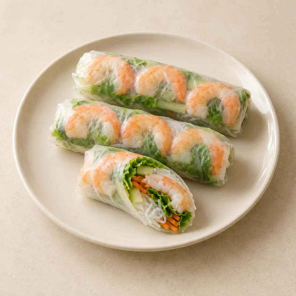 Rice paper roll, prawn & vegetable filling, fresh — ai-generated illustration