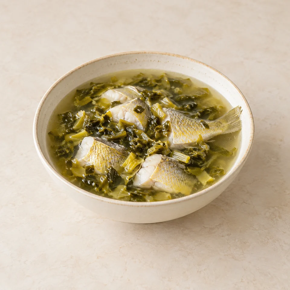 Preserved Mustard Greens and Yellow Croaker Soup — ai-generated illustration