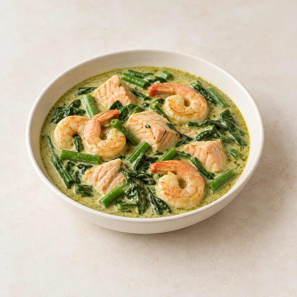 Thai green fish and prawn curry — ai-generated illustration