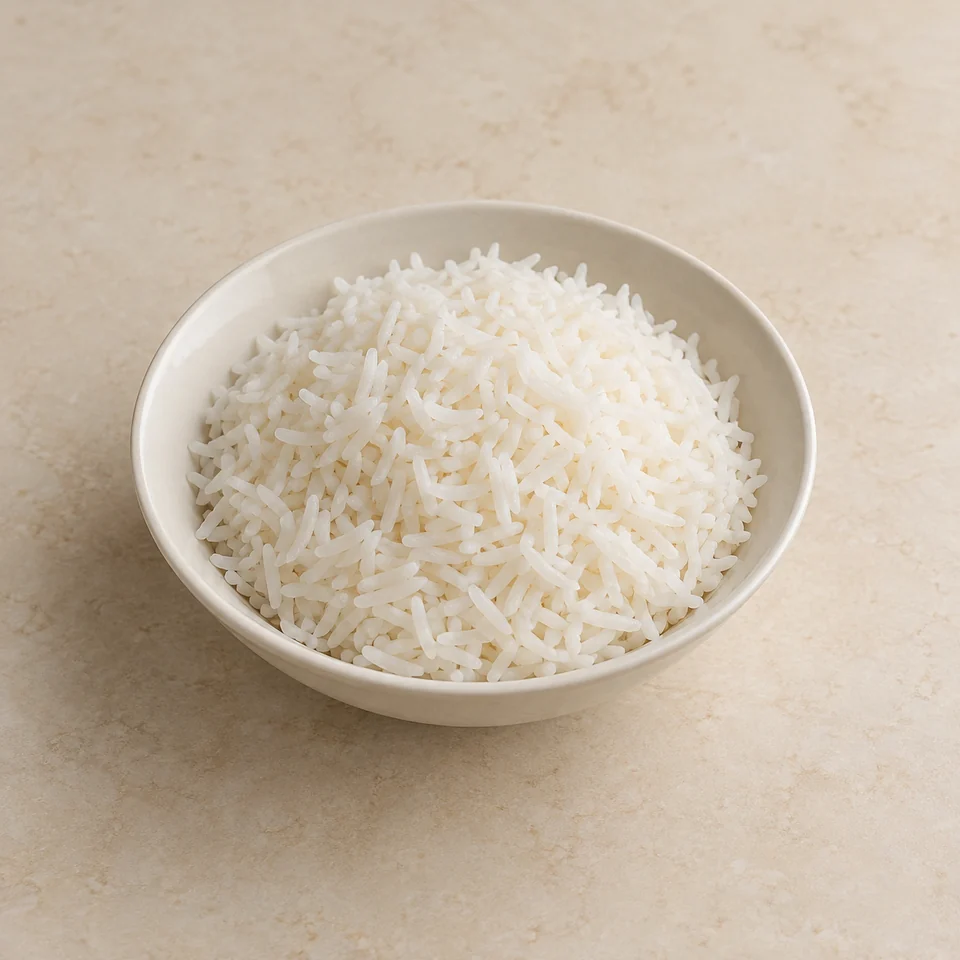 Rice, white, long grain, boiled in unsalted water — ai-generated illustration