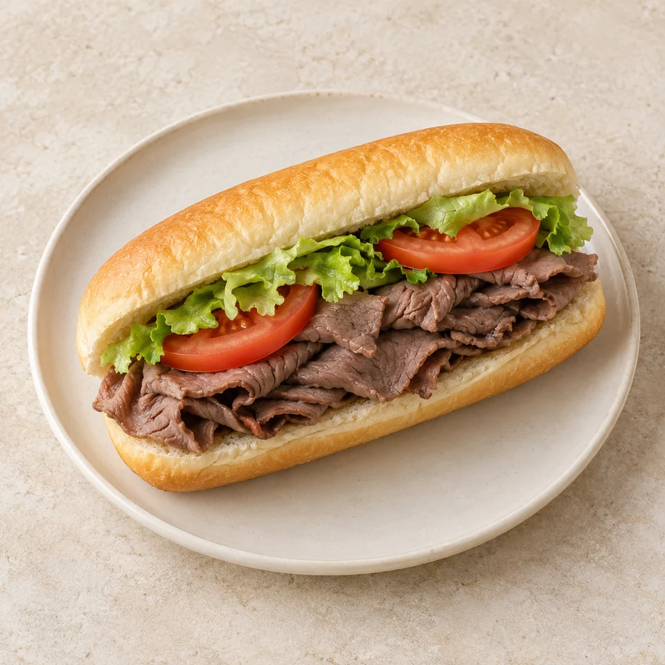 Roast beef submarine sandwich with lettuce and tomato (fast food) — ai-generated illustration