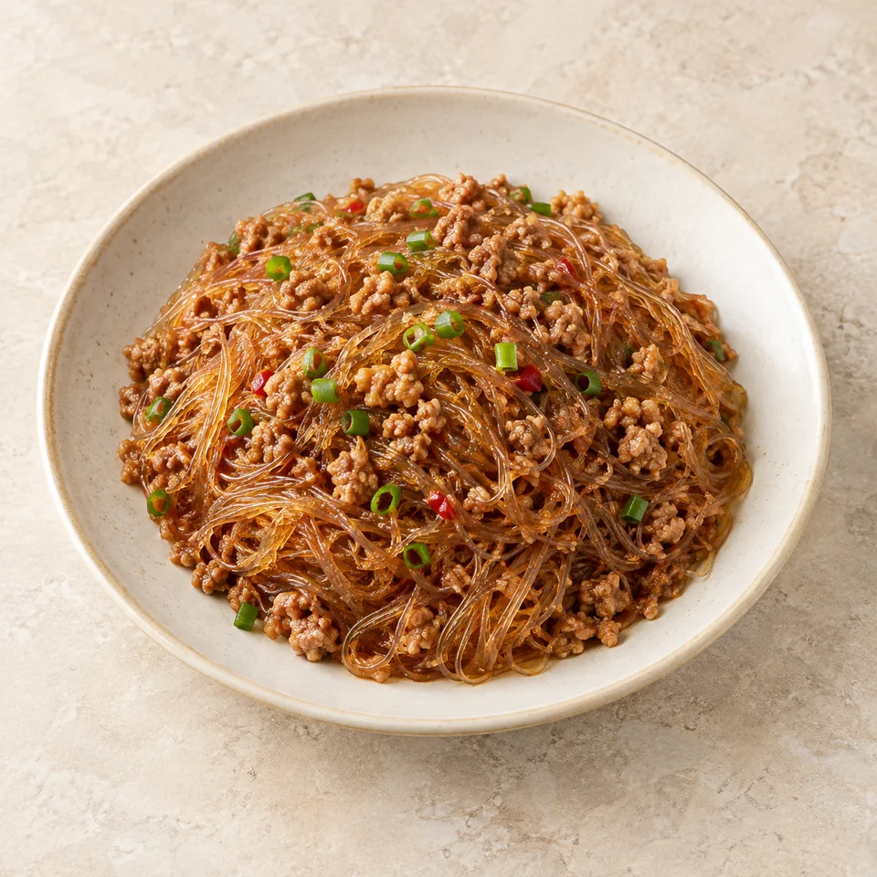 Sauteed Vermicelli with Minced Pork — ai-generated illustration