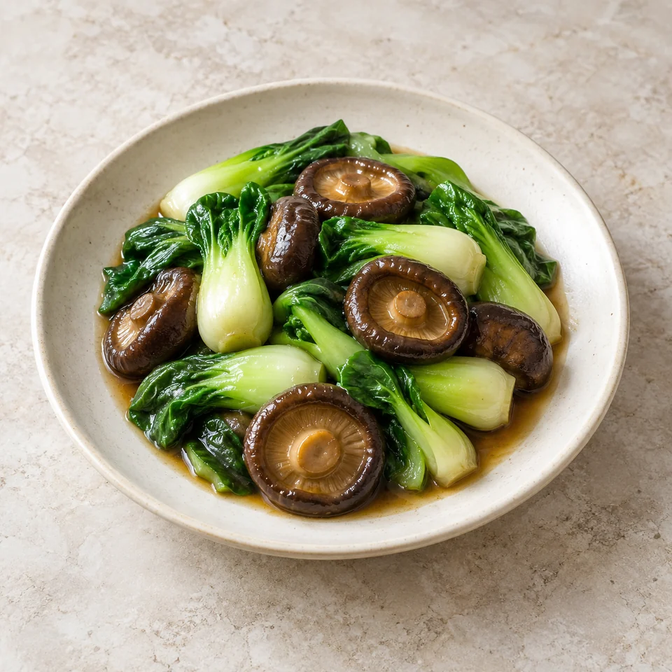 Shiitake Mushrooms with Baby Bok Choy — ai-generated illustration