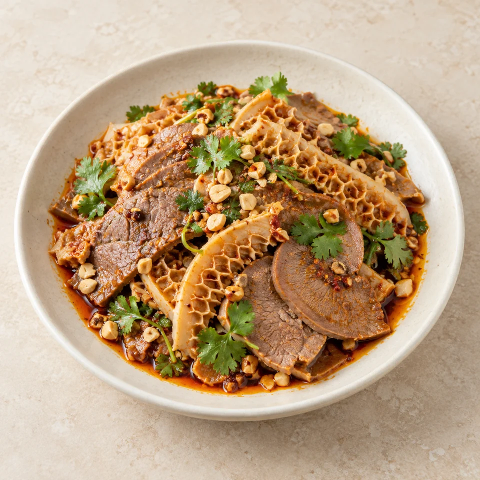 Sliced Beef and Ox Tripe in Chili Sauce — ai-generated illustration