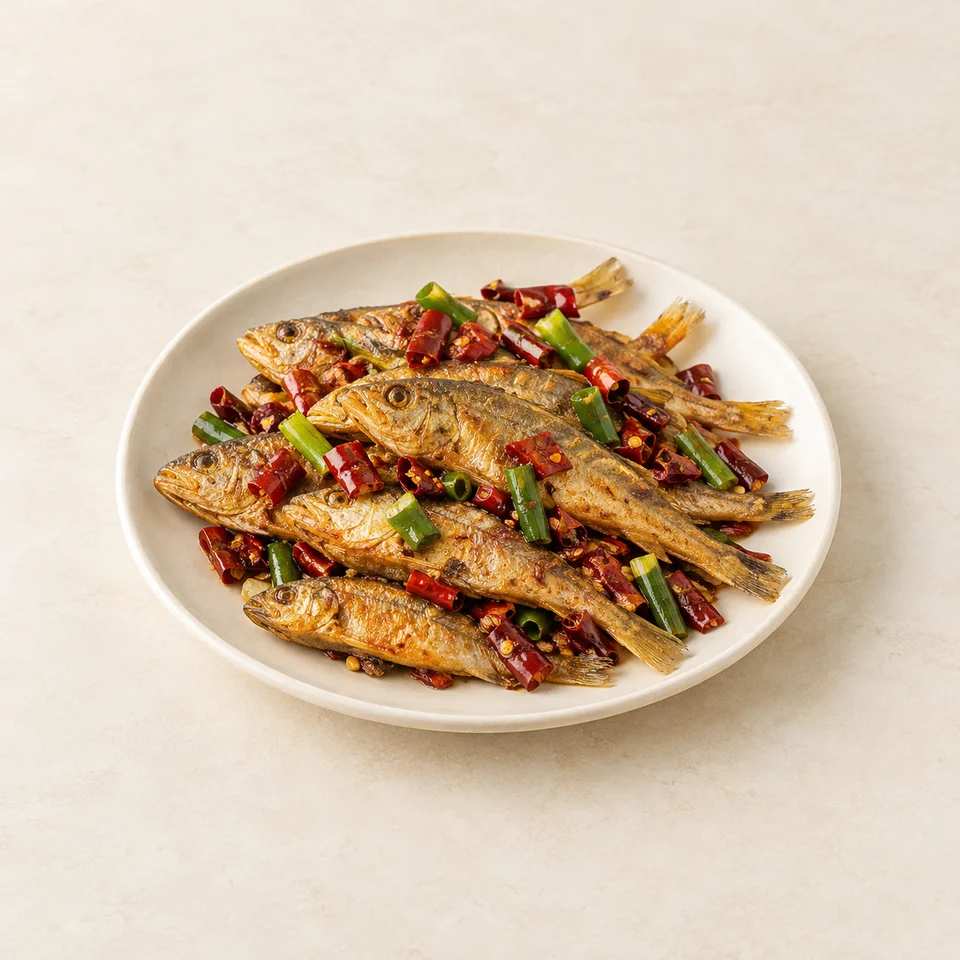 Spicy Fried Small Yellow Croaker — ai-generated illustration