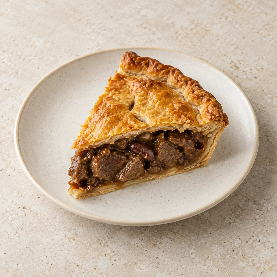 Pie, steak and kidney, double crust, homemade — ai-generated illustration