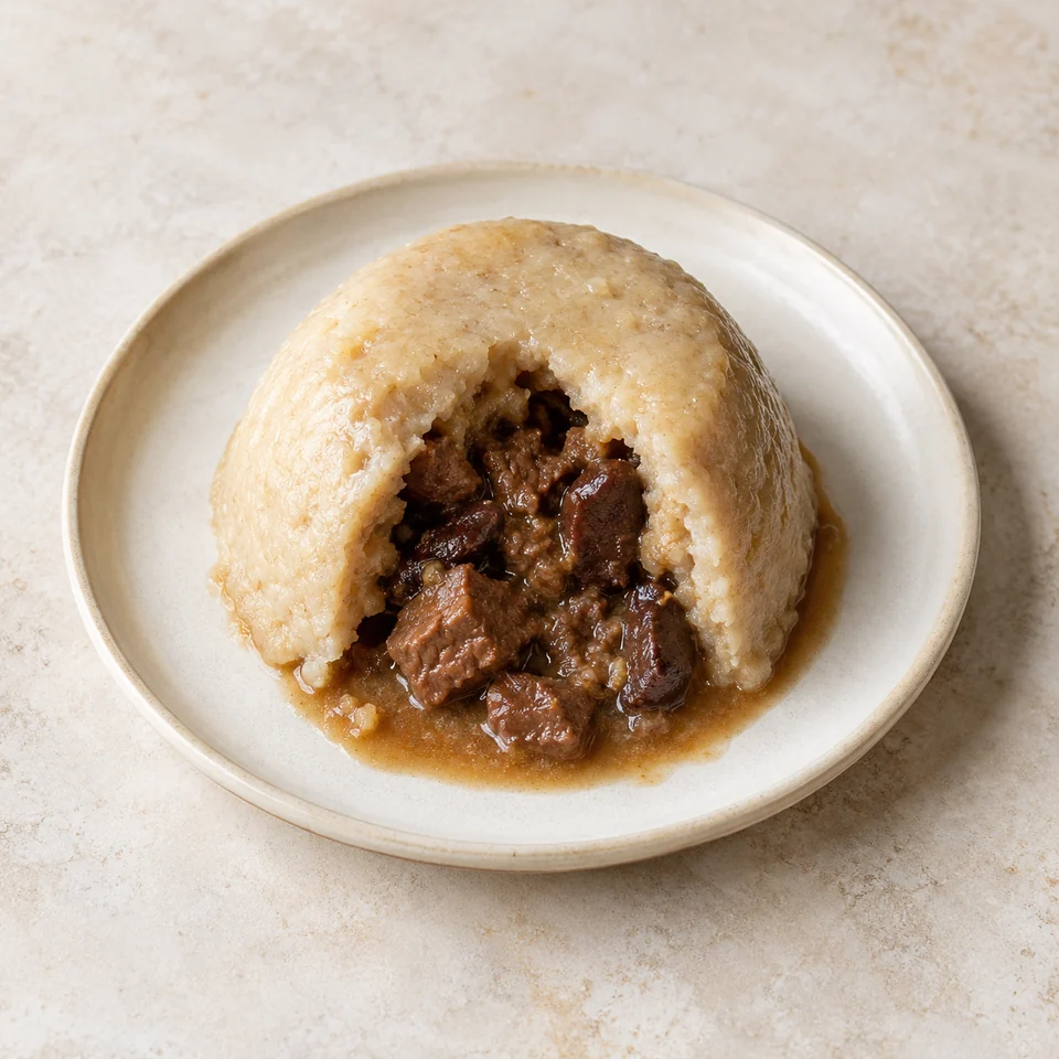 Steak and kidney pudding, homemade — ai-generated illustration