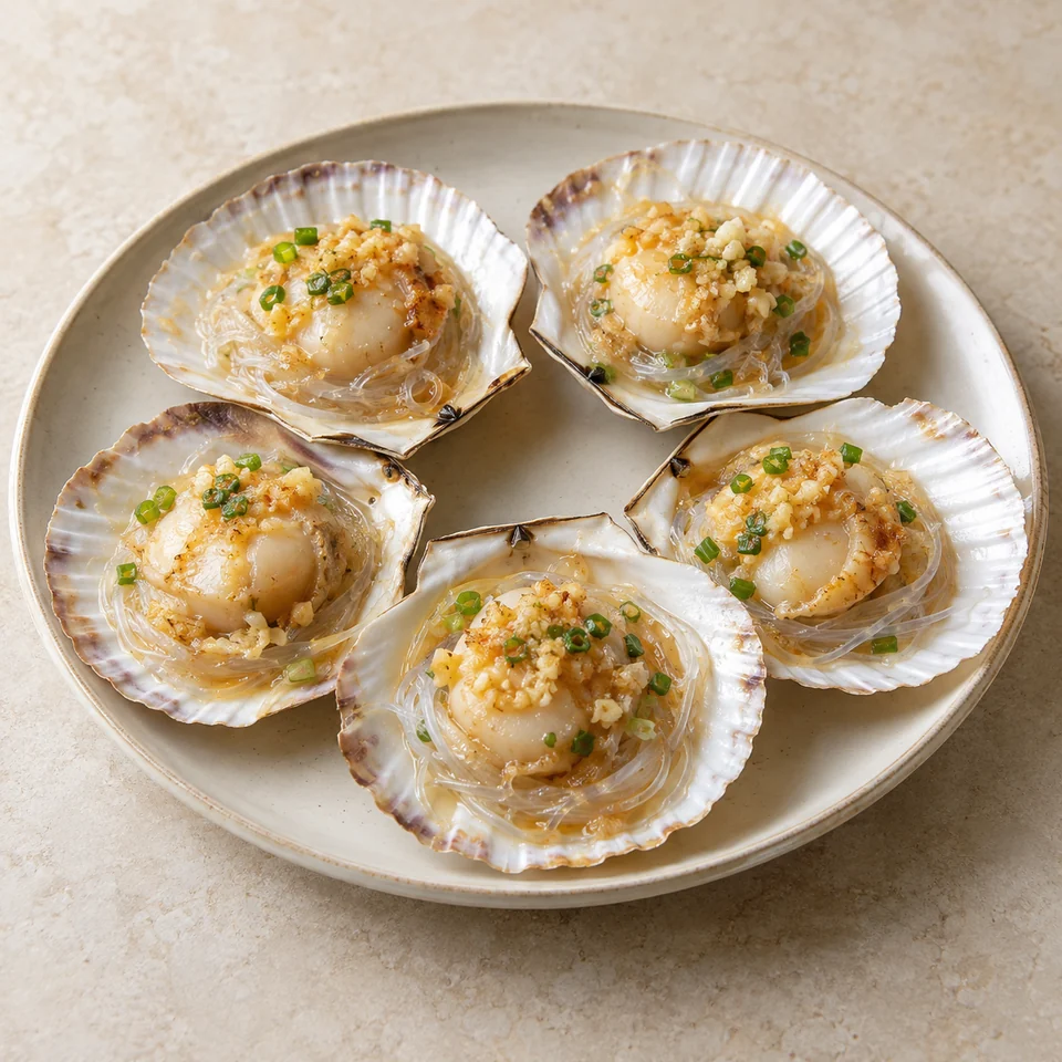 Steamed Scallops with Garlic & Vermicelli — ai-generated illustration