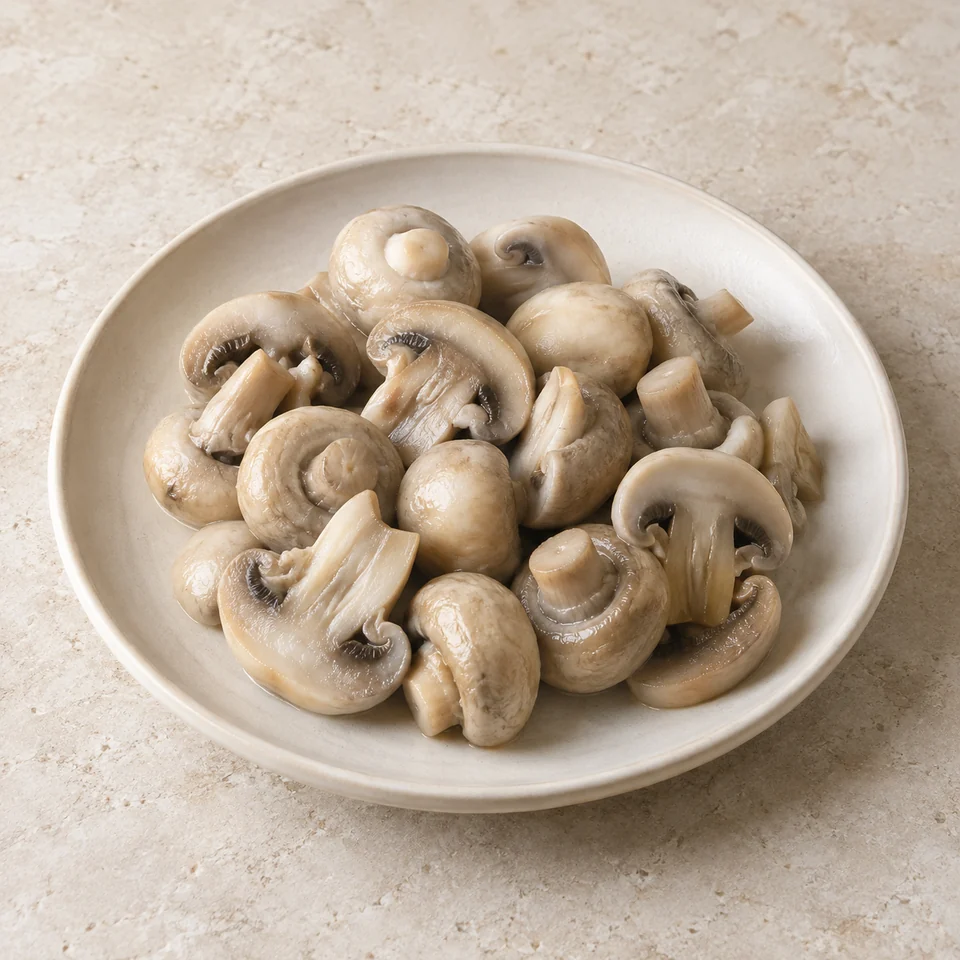 Mushrooms, white, stewed in unsalted water — ai-generated illustration