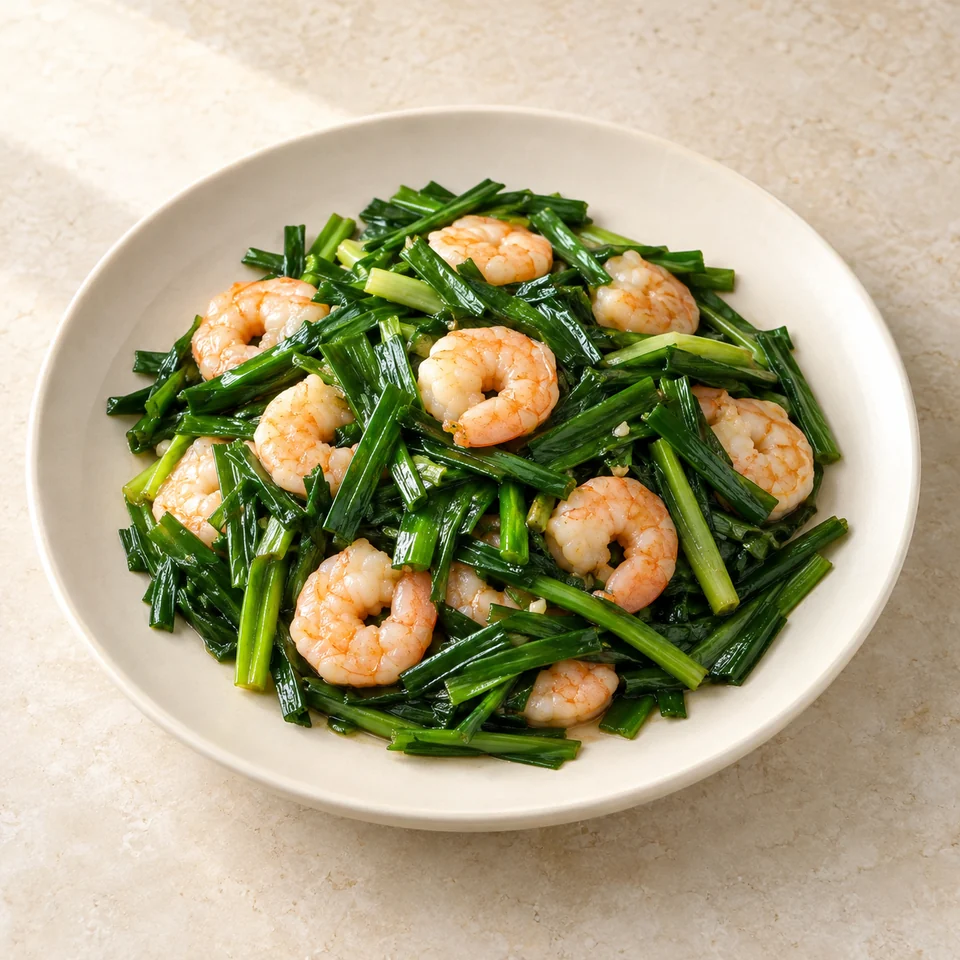 Stir-Fried Chives with Shrimp — ai-generated illustration