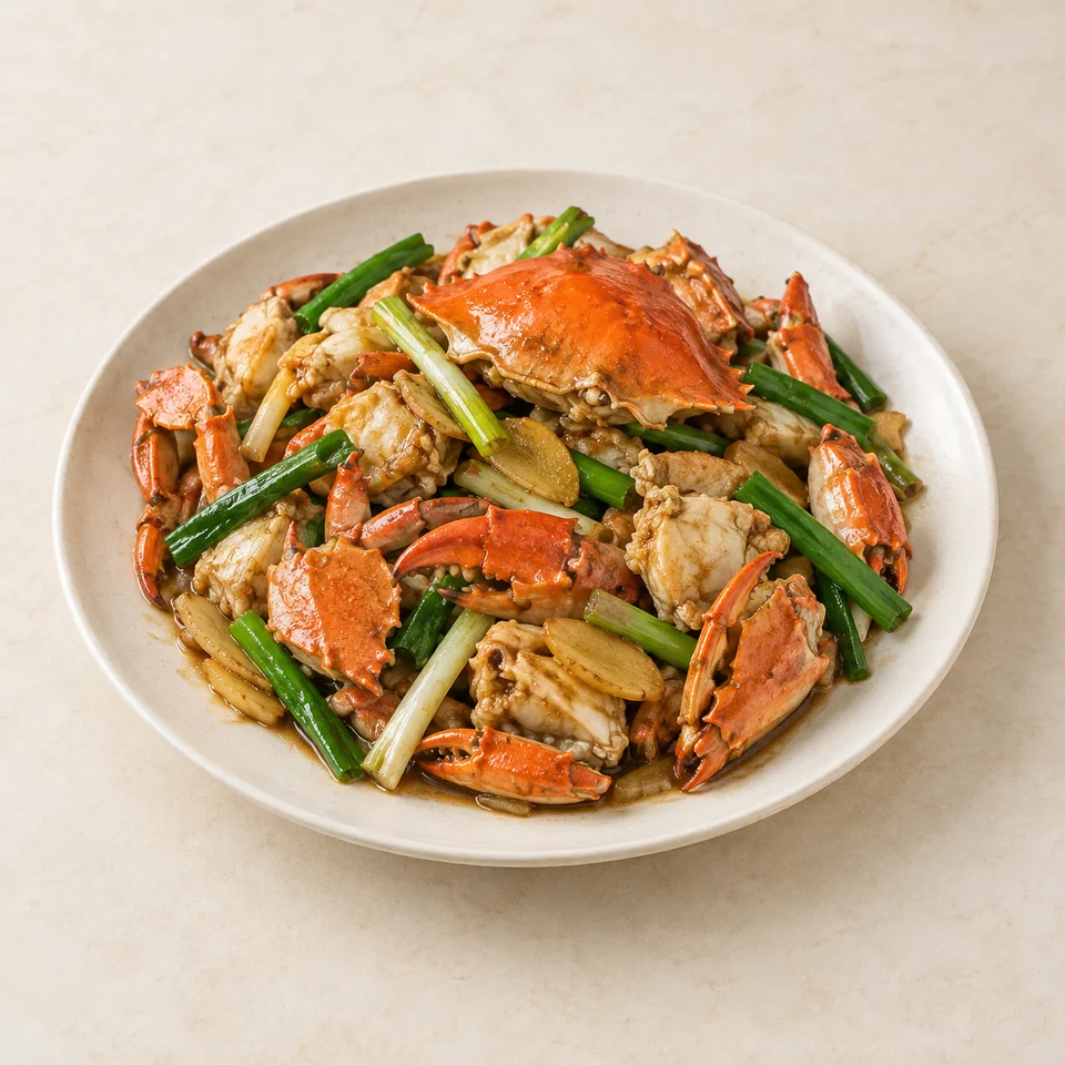 Stir-Fried Crab with Ginger and Scallion — ai-generated illustration
