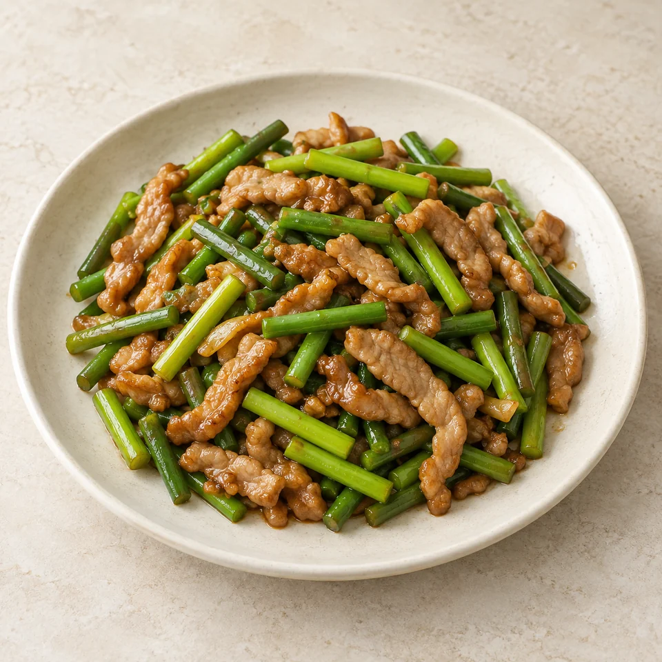Stir-Fried Garlic Chives with Pork — ai-generated illustration