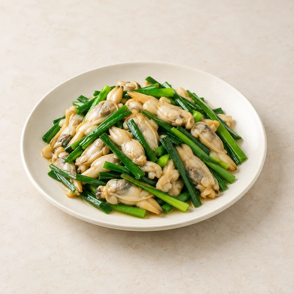Stir-fried Razor Clams with Chinese Chives — ai-generated illustration