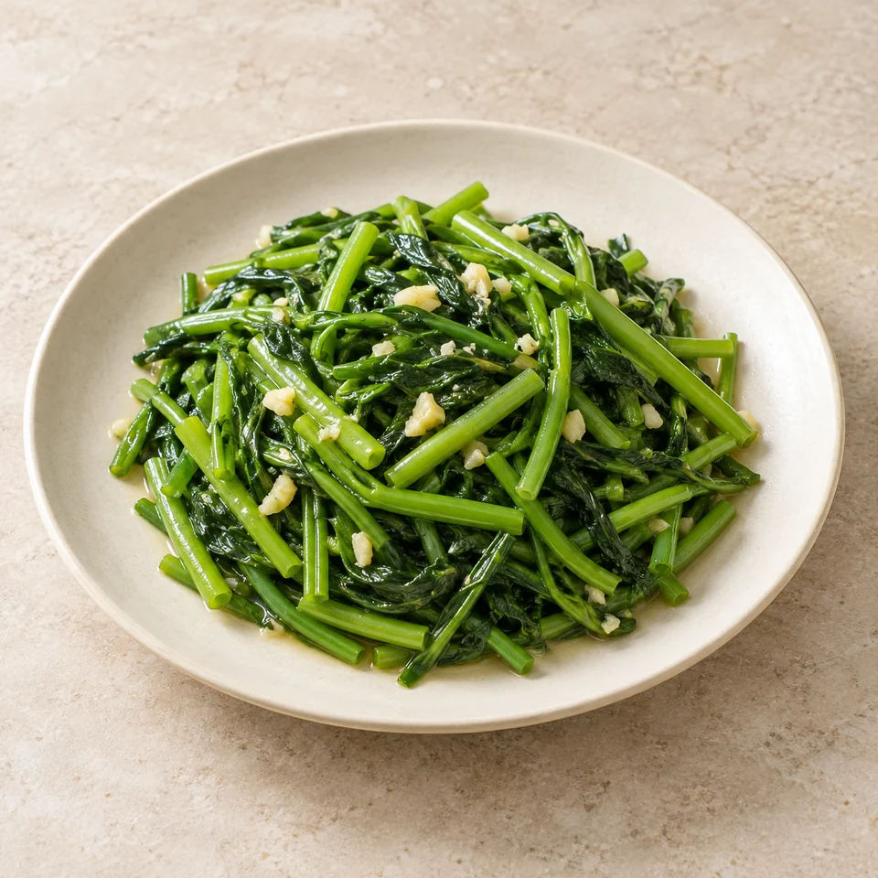 Stir-fried Water Spinach with Garlic — ai-generated illustration