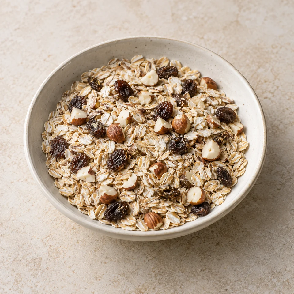 Muesli, Swiss style, no added sugar or salt, unfortified — ai-generated illustration