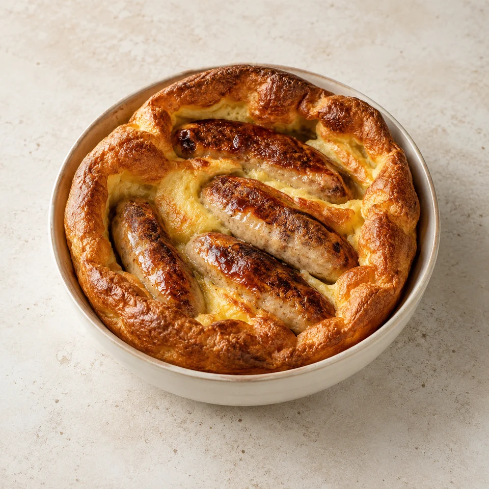 Toad in the hole, homemade — ai-generated illustration