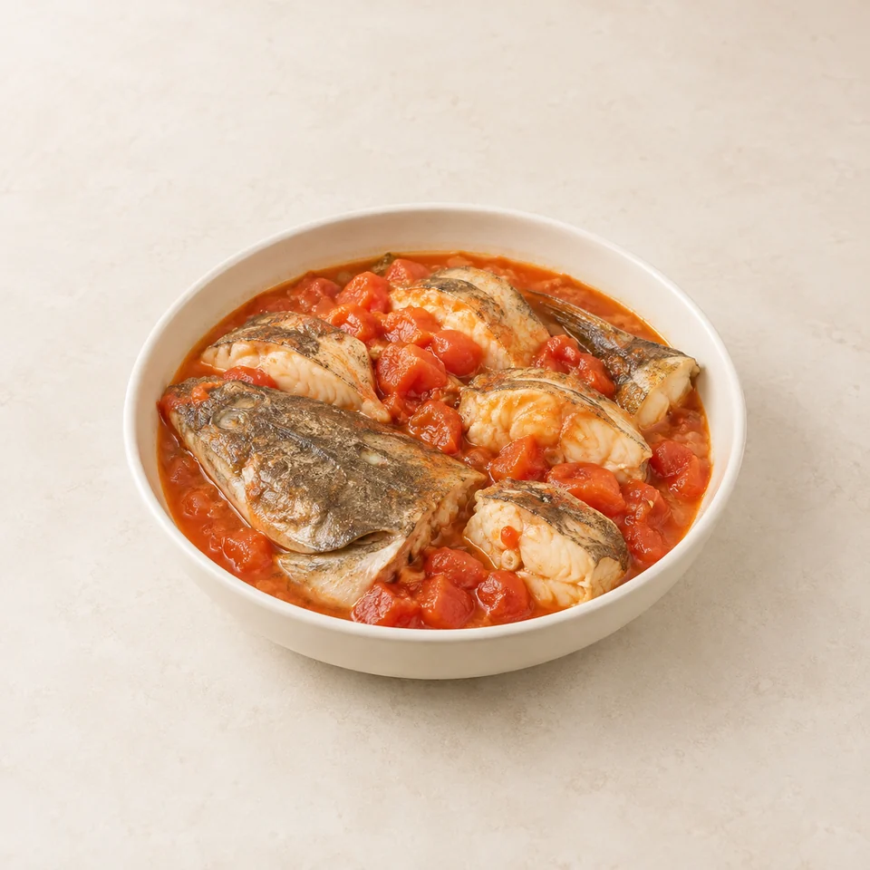 Tomato-Braised Flathead Fish — ai-generated illustration