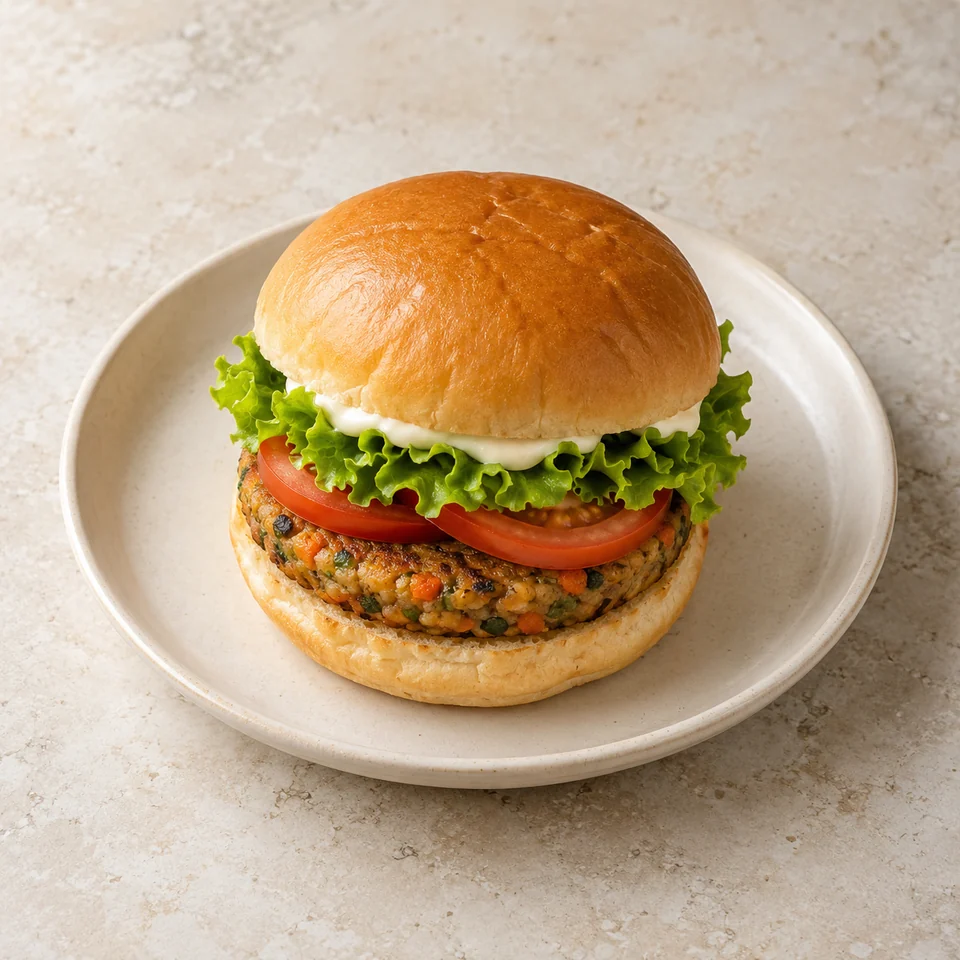 Veggie burger with vegetables and mayonnaise — ai-generated illustration