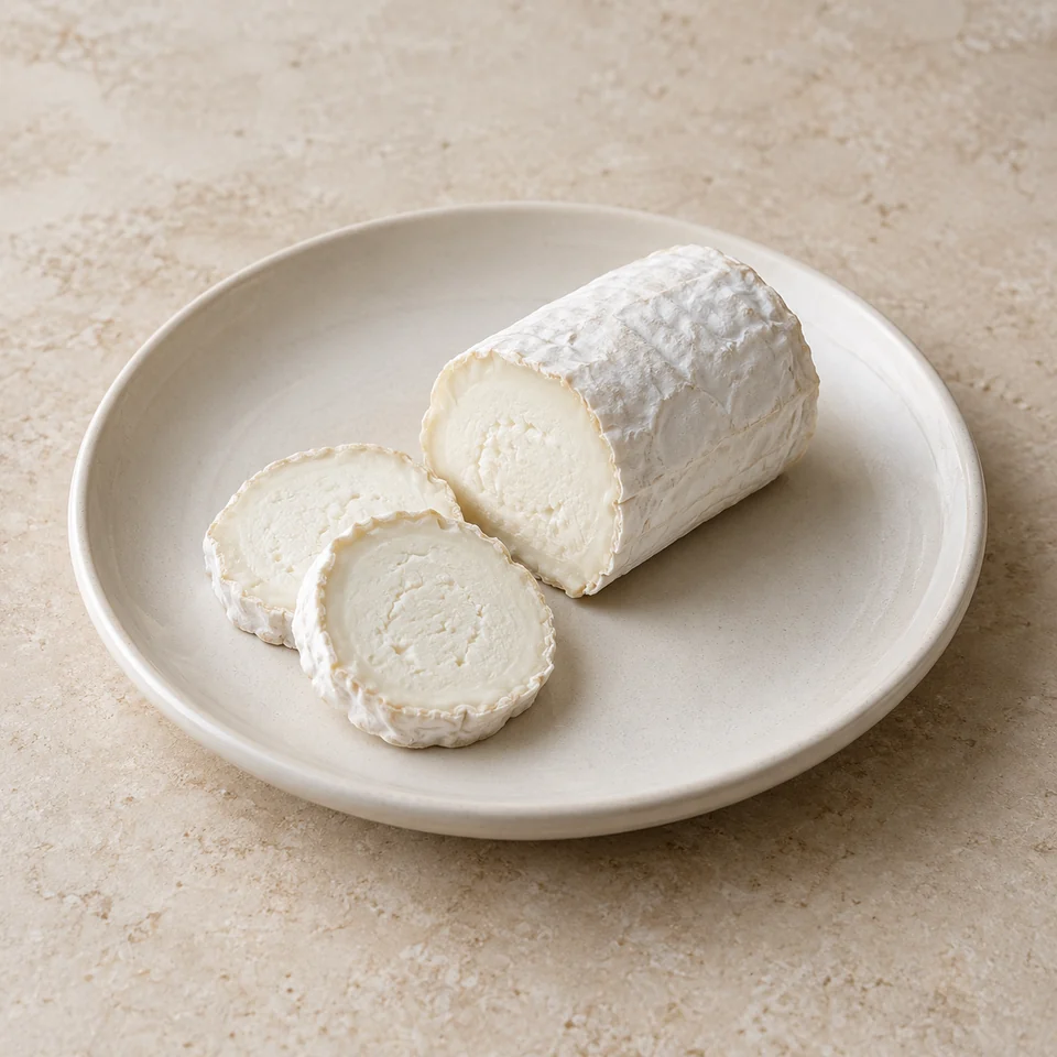 Cheese, goats milk, full fat, soft, white rind — ai-generated illustration