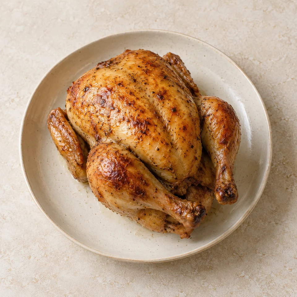 Chicken, whole, roasted, meat and skin — ai-generated illustration