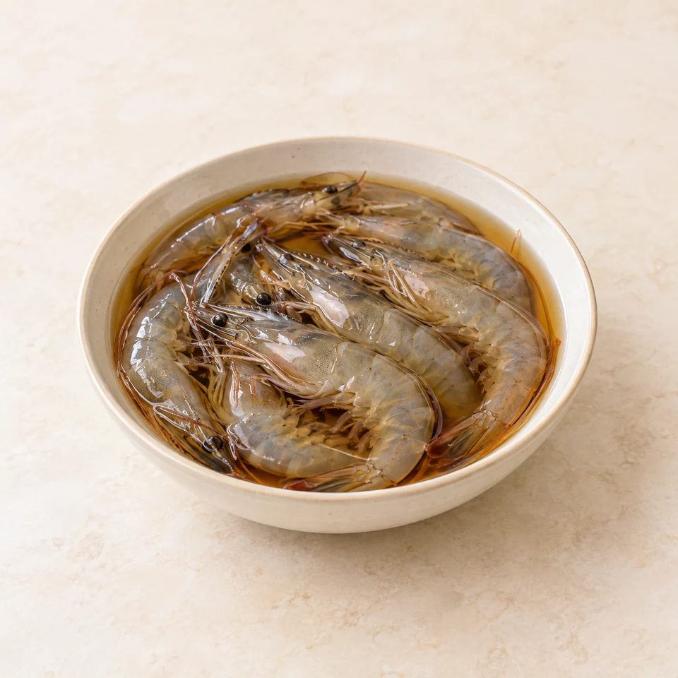 Wine-Steeped Raw Shrimp — ai-generated illustration